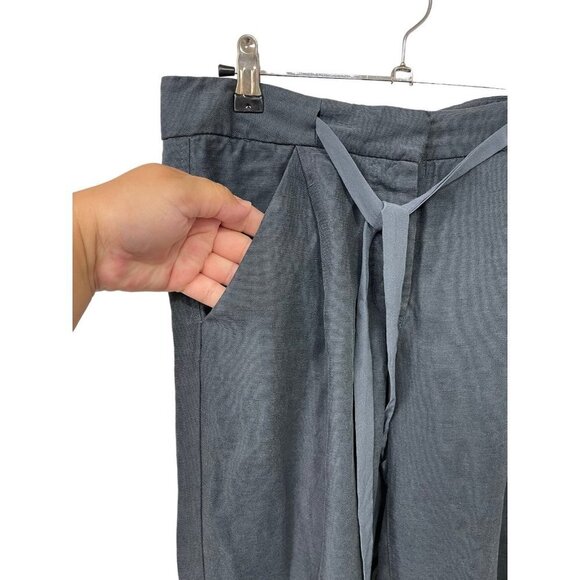 Wilfred Aritzia Linen and Lyocell Cuffed Cropped Trousers in Midnight Blue Sz 0 - Picture 8 of 9